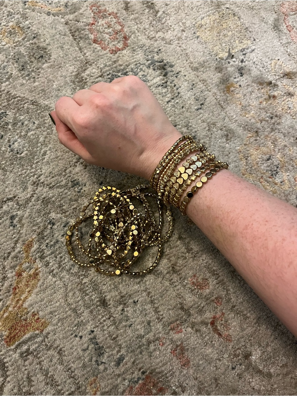 Gold Beaded Stackable Women's Bracelet Set -19 total